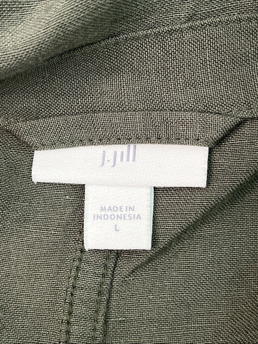 J. JILL UTILITY JACKET ARMY GREEN MILITARY SAFARI BUTTON UP LINEN BLEND SZ LG - Picture 9 of 13